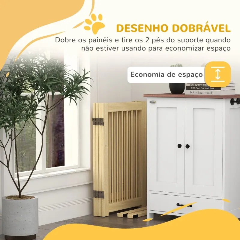 Barreira de Segurança 204x36x75 cm para Cães em Madeira Dobrável para Escadas e Portas para Cães Pequenos e Médios de 4 Painéis Madeira