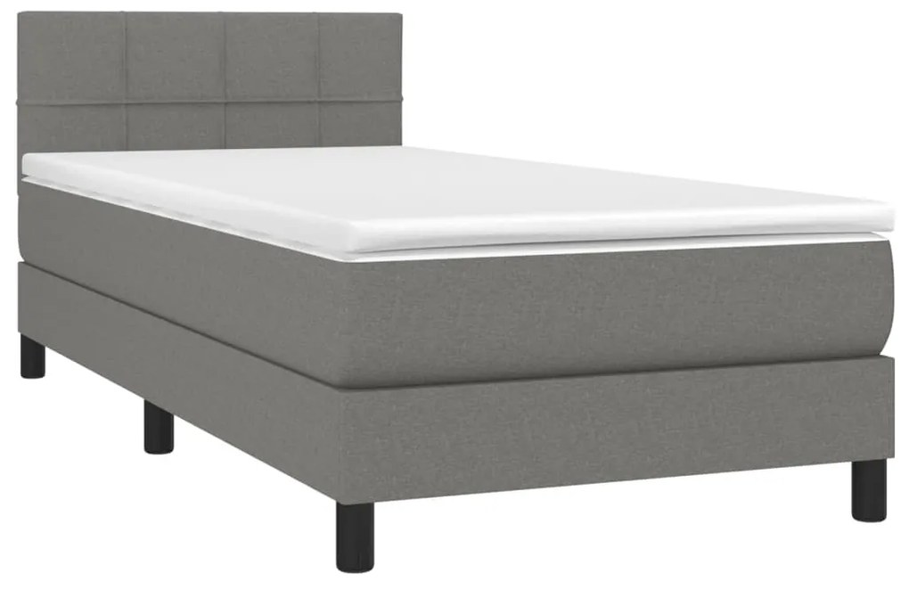 Cama box spring c/ colchão e LED 90x200 cm tecido cinza-escuro