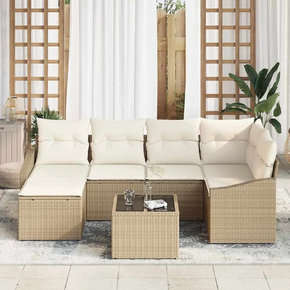 Sofá de Jardim em 7 Peças com Almofadas Marrom em Rattan Sintético