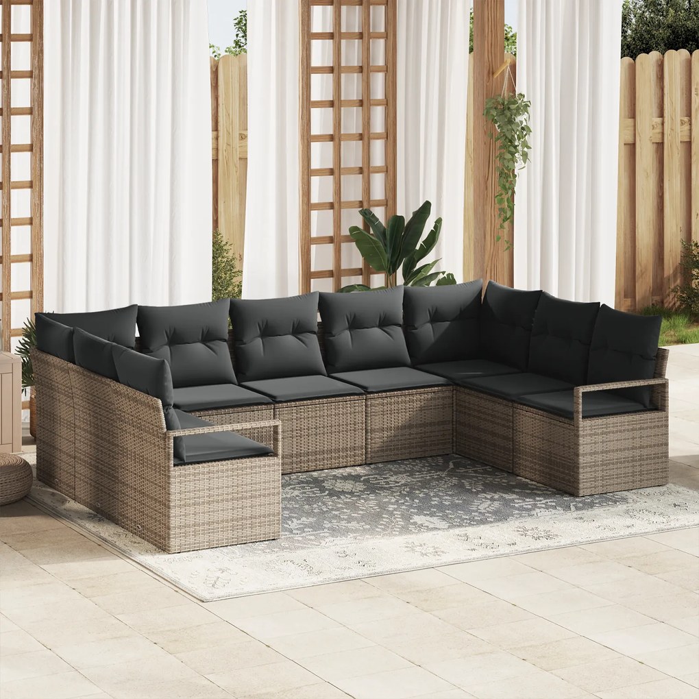Conjunto de Sofás de Jardim vidaXL de 9 peças com Almofadas Cinza Vime