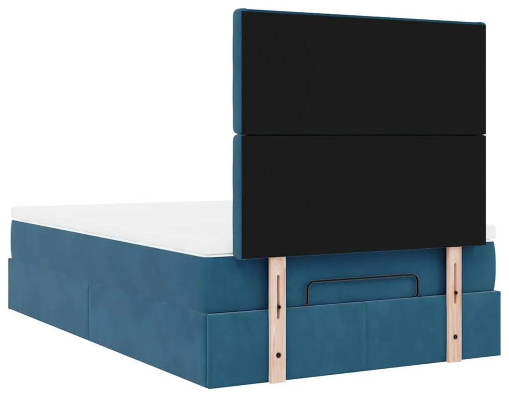 Estrutura de cama otomana com colchões azul escuro Veludo