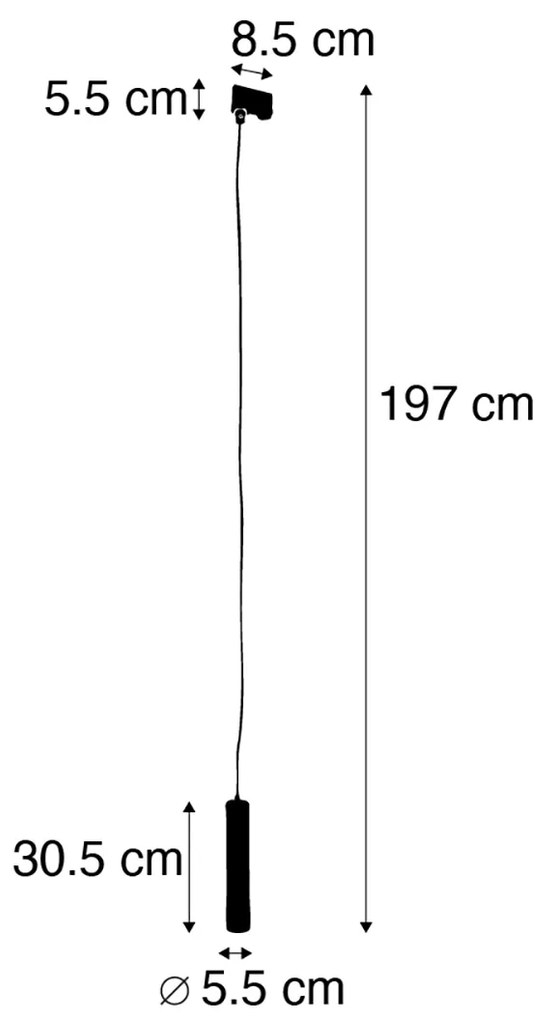 Candeeiro suspenso de design preto com adaptador de calha trifásico - 3-Phase Tuba Small Moderno