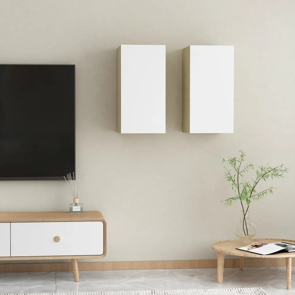 803337 vidaXL Móveis de TV 2 pcs 30,5x30x60cm contrap. branco/carvalho sonoma