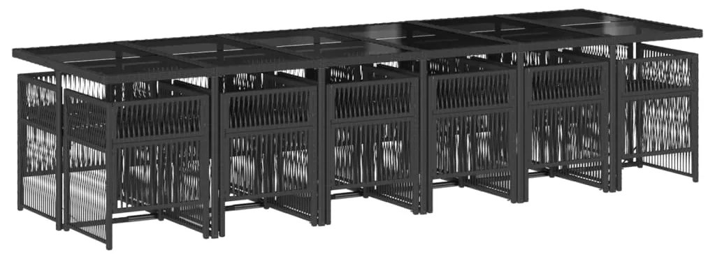 13 pcs conjunto de jantar p/jardim com almofadões vime PE preto