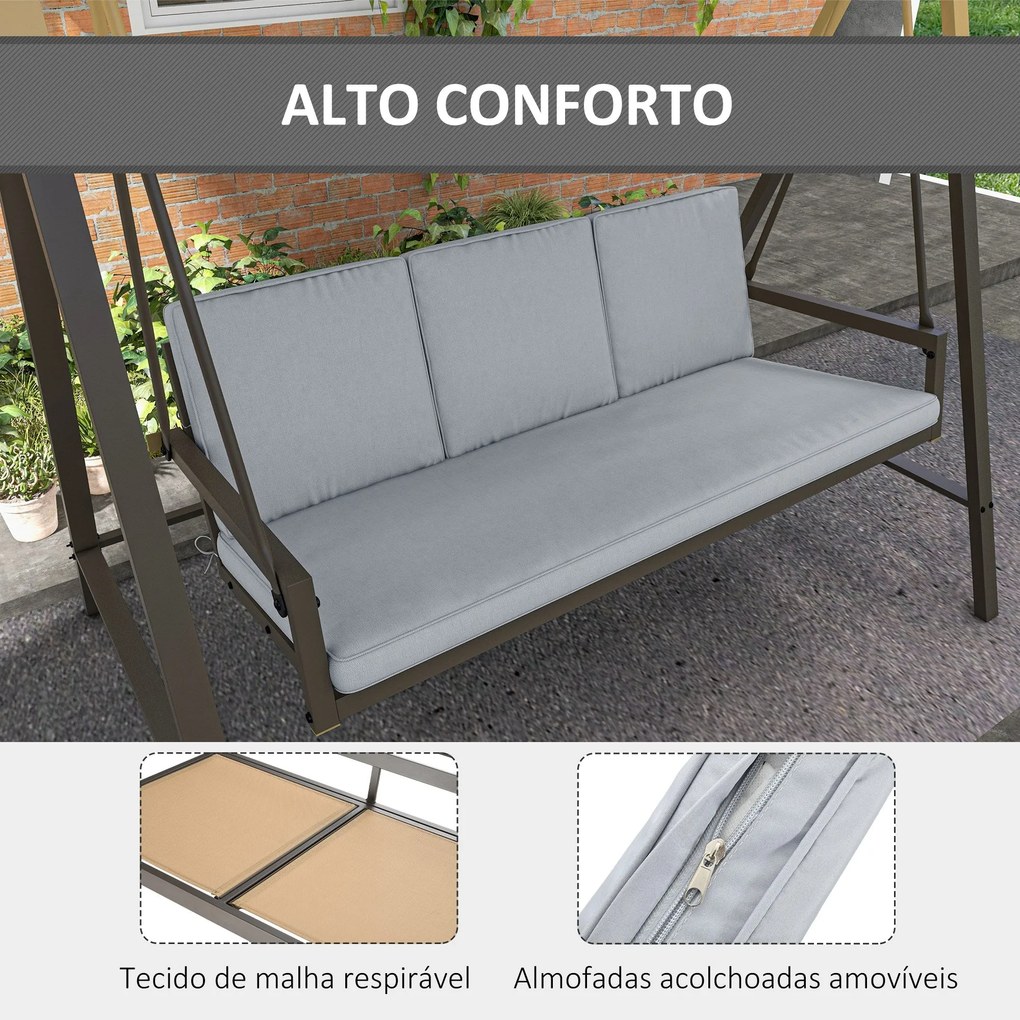 Baloiço de Jardim de 3 Lugares Baloiço de Exterior com Toldo Ajustável