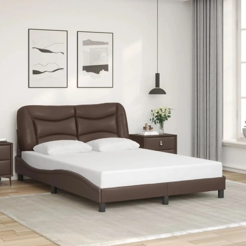 Estrutura cama c/ luzes LED 120x200cm couro artificial castanho