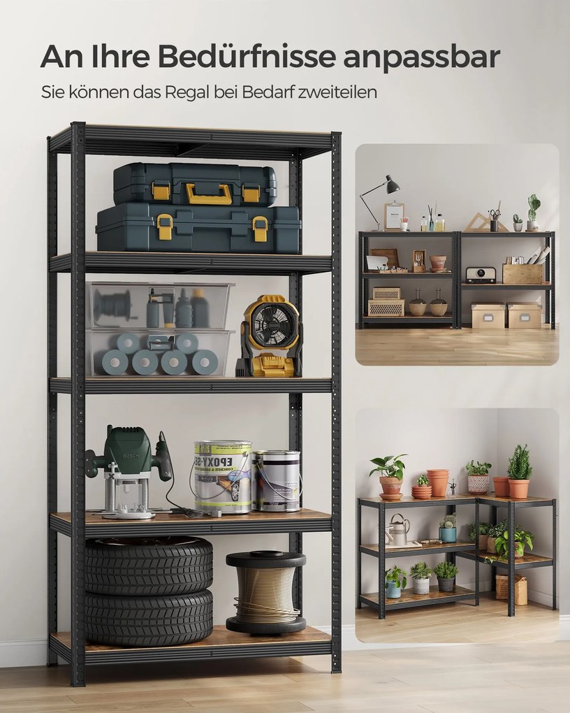 Estante de arrumação garagens, escritório, arrumos com 5 prateleiras em design industrial 60 x 120 x 200 cm Castanho Vintage -preto