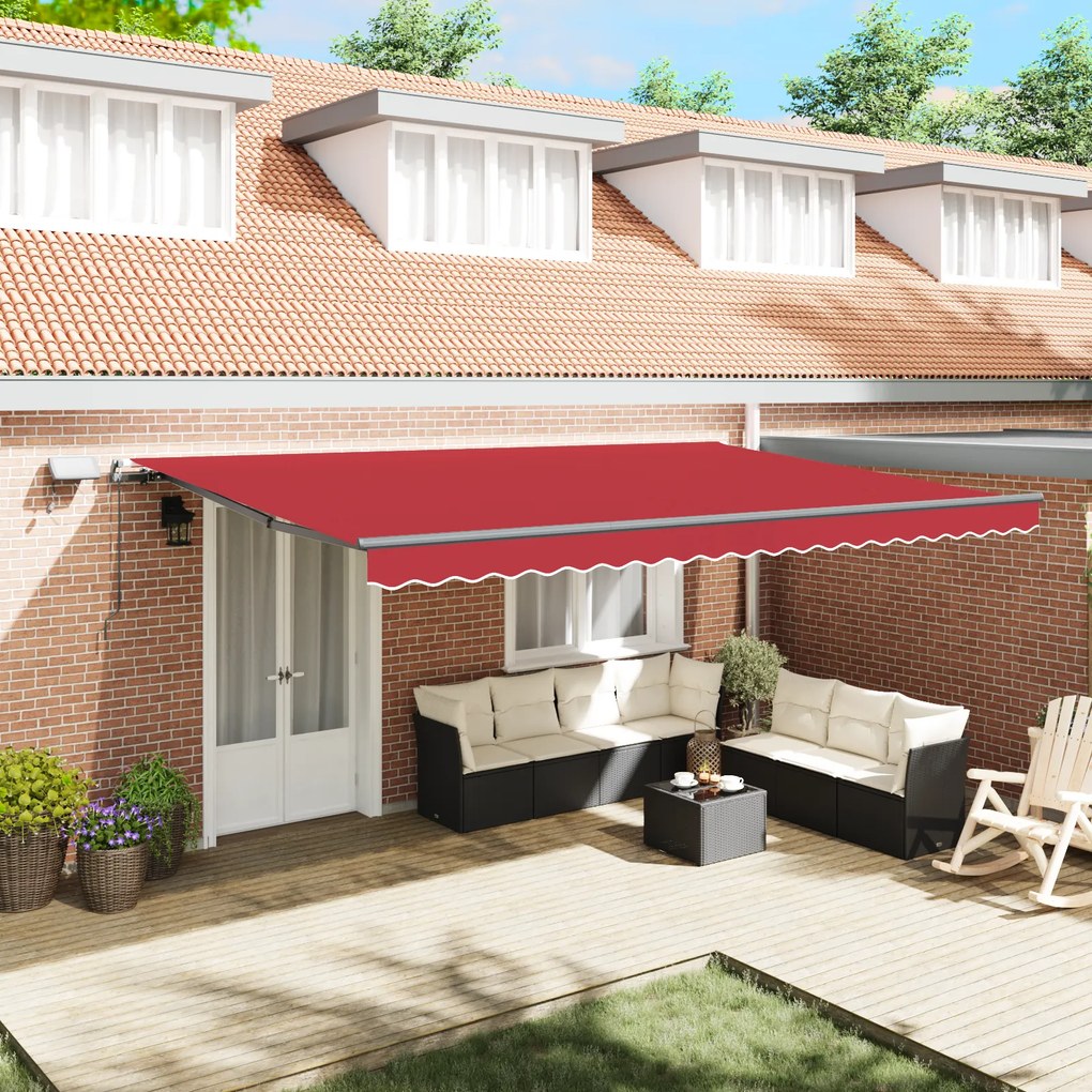 Toldo Retrátil Manual com LED Vermelho 500x350 cm
