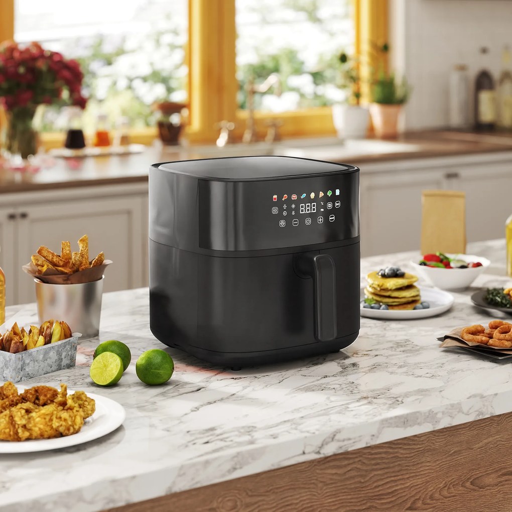Airfryer de 8 L, 1700 W, 8 programas, ecrã tátil LED, temperatura regulável e temporizador, preta