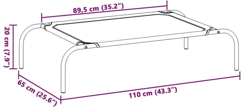 Cama para cães elevada 110x65x20 cm tecido oxford e aço preto