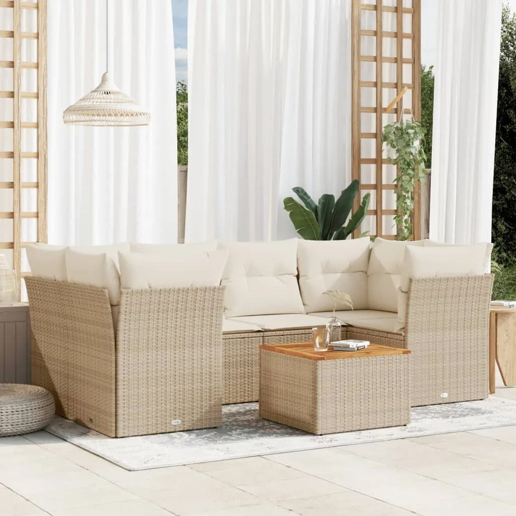 7 pcs conjunto de sofás p/ jardim com almofadões vime PE bege