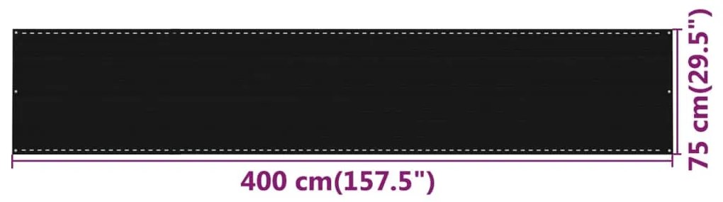 Tela varanda PEAD 75x400 cm preto