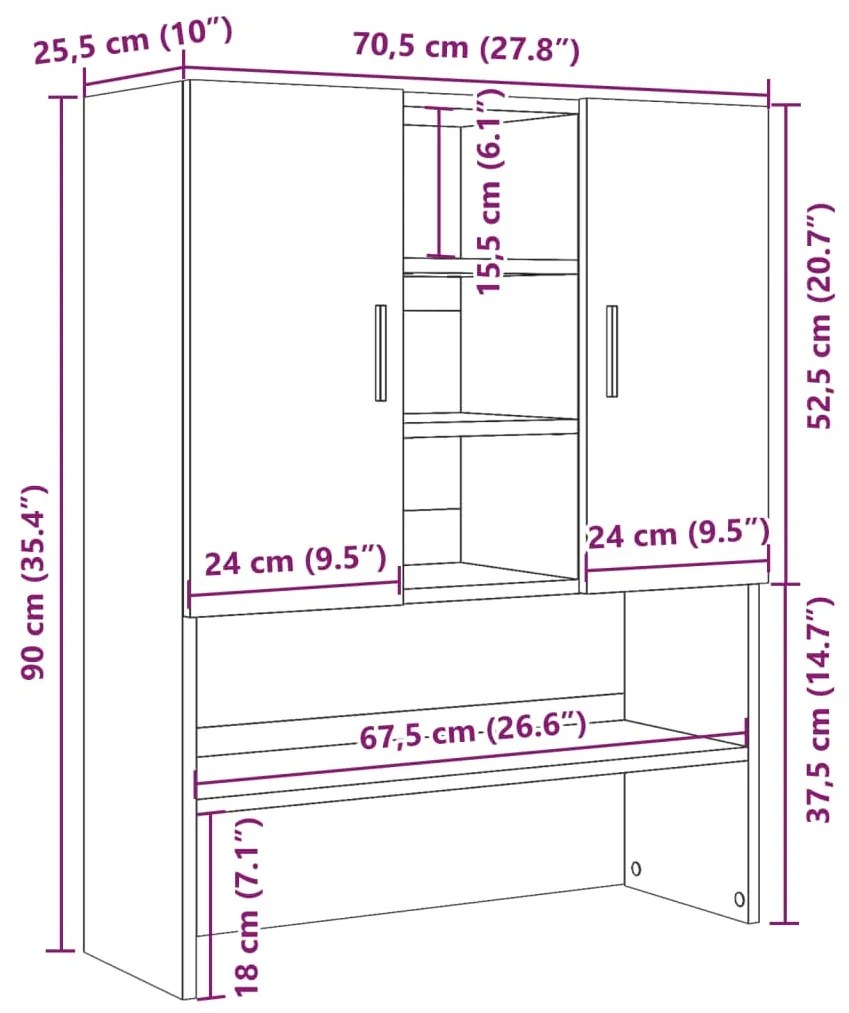 Armário máquina de lavar 70,5x25,5x90 cm cinzento cimento