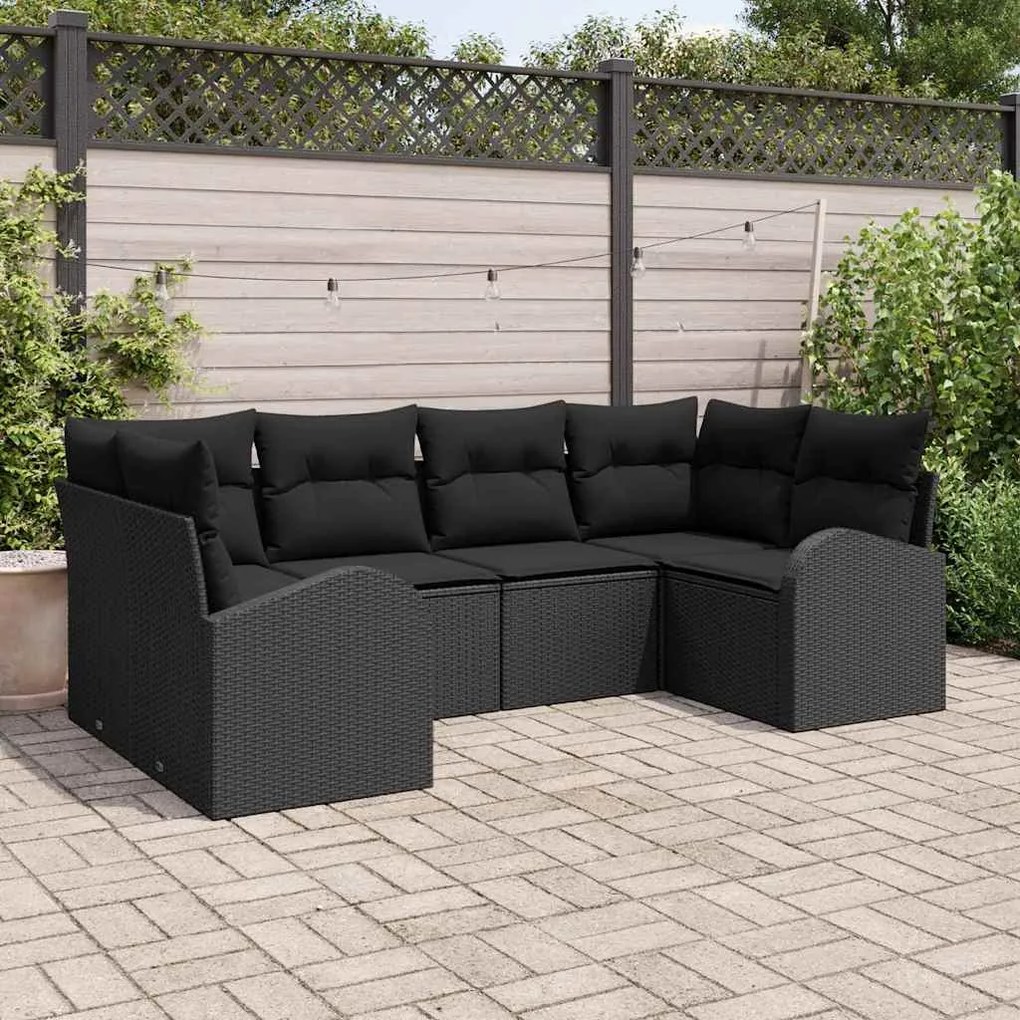 vidaXL Conjunto de Sofá de Jardim com almofada 6 pcs Preto vime PE