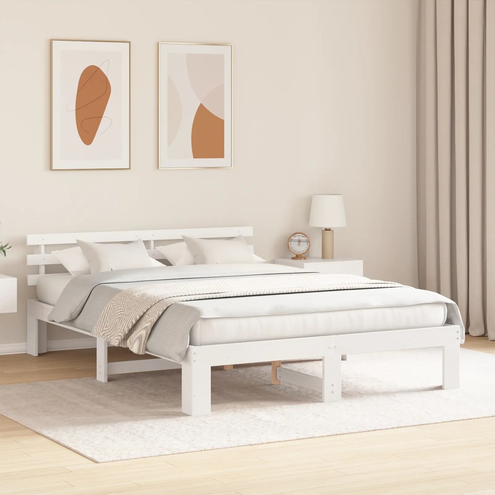 Estrutura de Cama de Madeira Branca Madeira 140 x 200 cm Durável