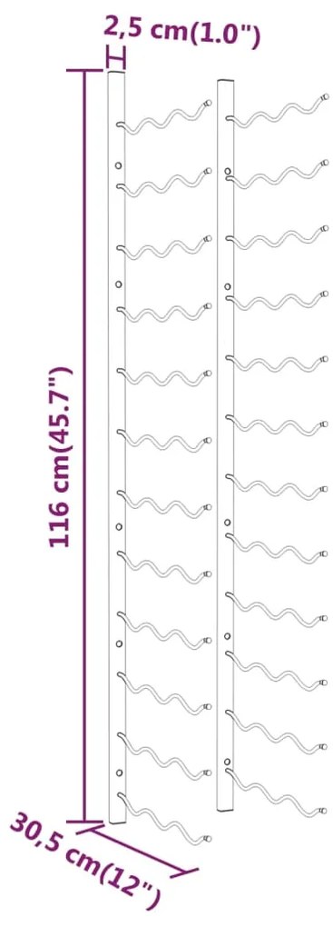 Garrafeira de parede para 36 garrafas ferro branco