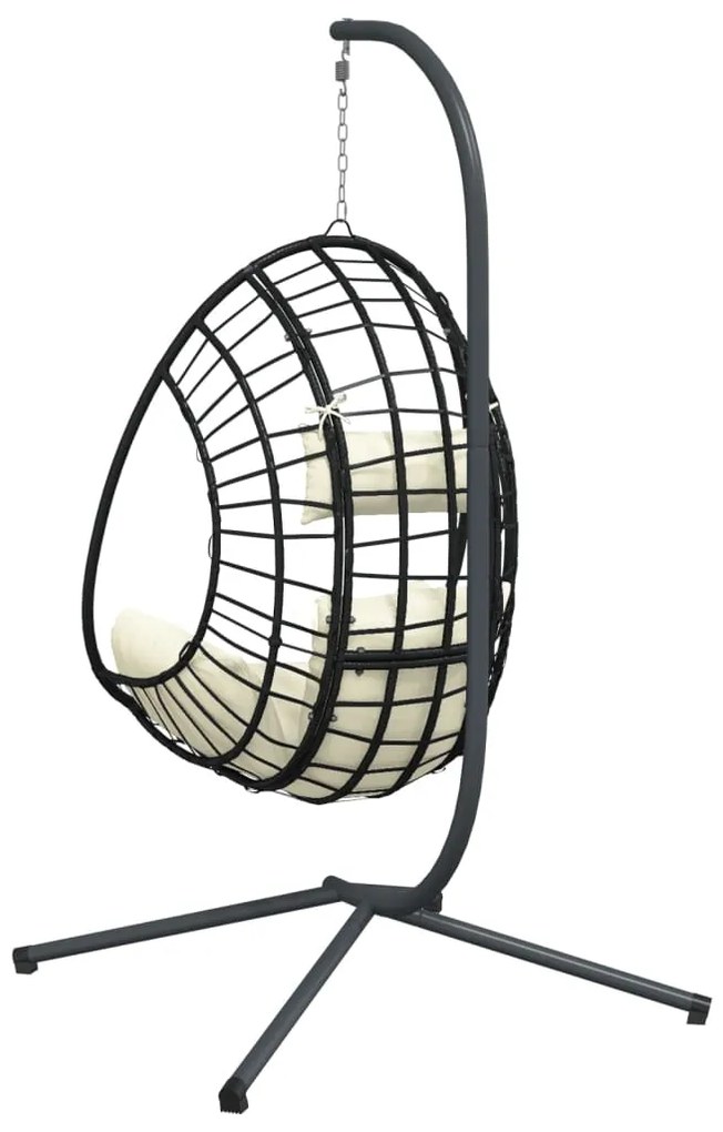 Cadeira em forma de ovo suspensa com suporte vime/aço bege