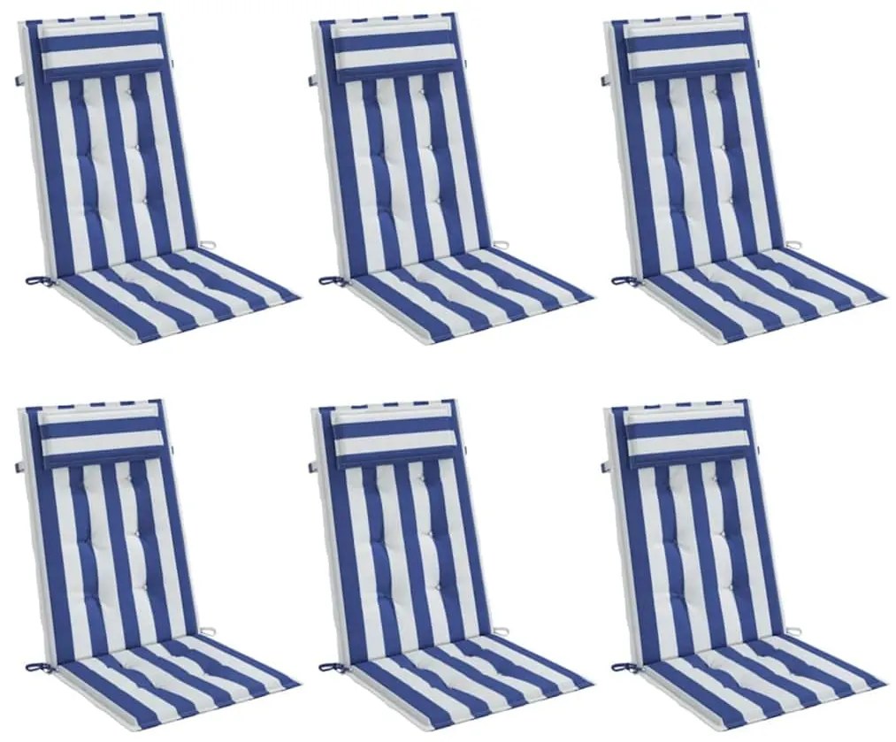Almofadões cadeira encosto alto 6 pcs tecido oxford azul/branco