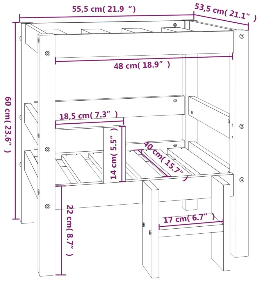 Cama para cães 55,5x53,5x60 cm madeira de pinho maciça cinza