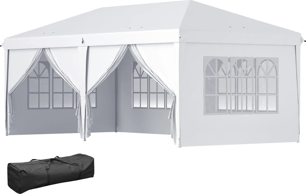 Outsunny Tenda para Festas 585x295x270 cm com Paredes Laterais Amovíveis 2 Portas com Zíper 4 Janelas e Bolsa de Transporte Branco | Aosom Portugal