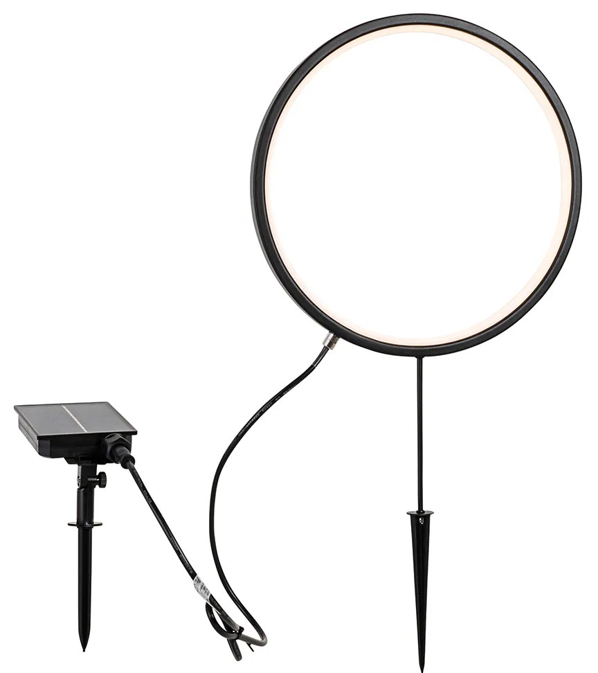 Conjunto de 2 postes de iluminação pretos de 60cm com LED recarregável e solar IP65 - Adalind