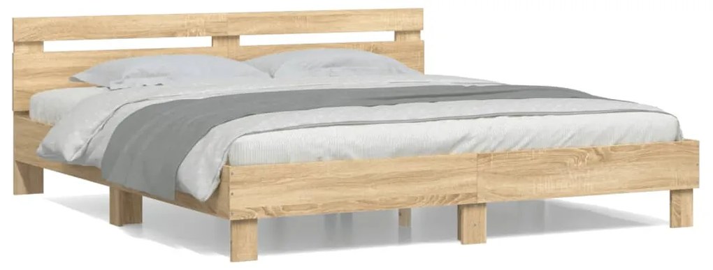 Estrutura cama c/ cabeceira derivados madeira carvalho sonoma