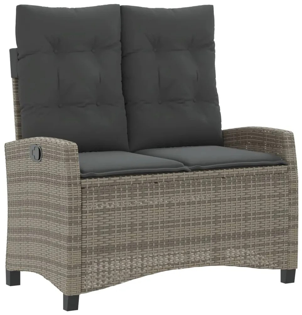 2 pcs conjunto de jantar p/ jardim c/ almofadões vime PE cinza