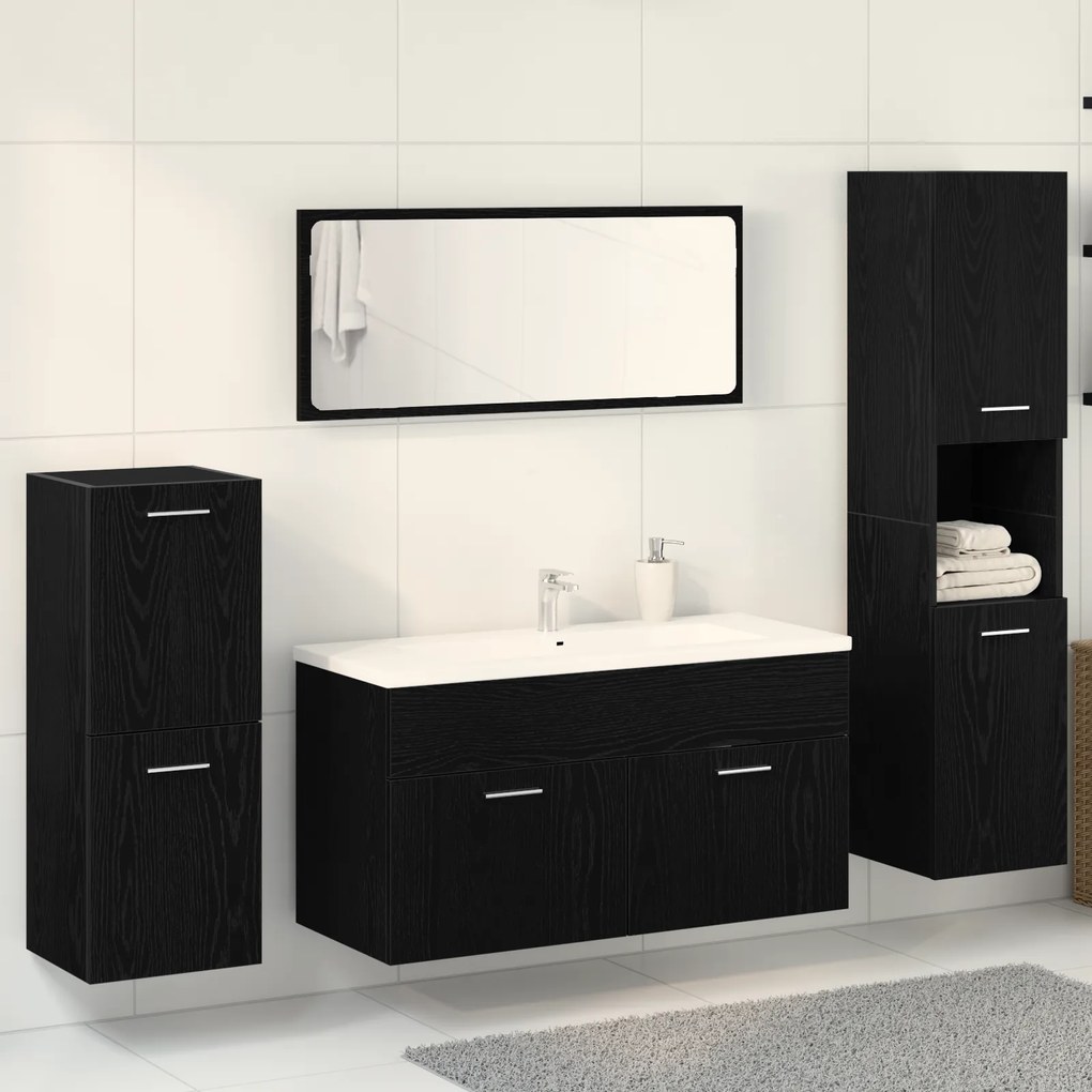 Conjunto de Móveis para Casa de Banho 4 Peças Carvalho Preto Madeira E