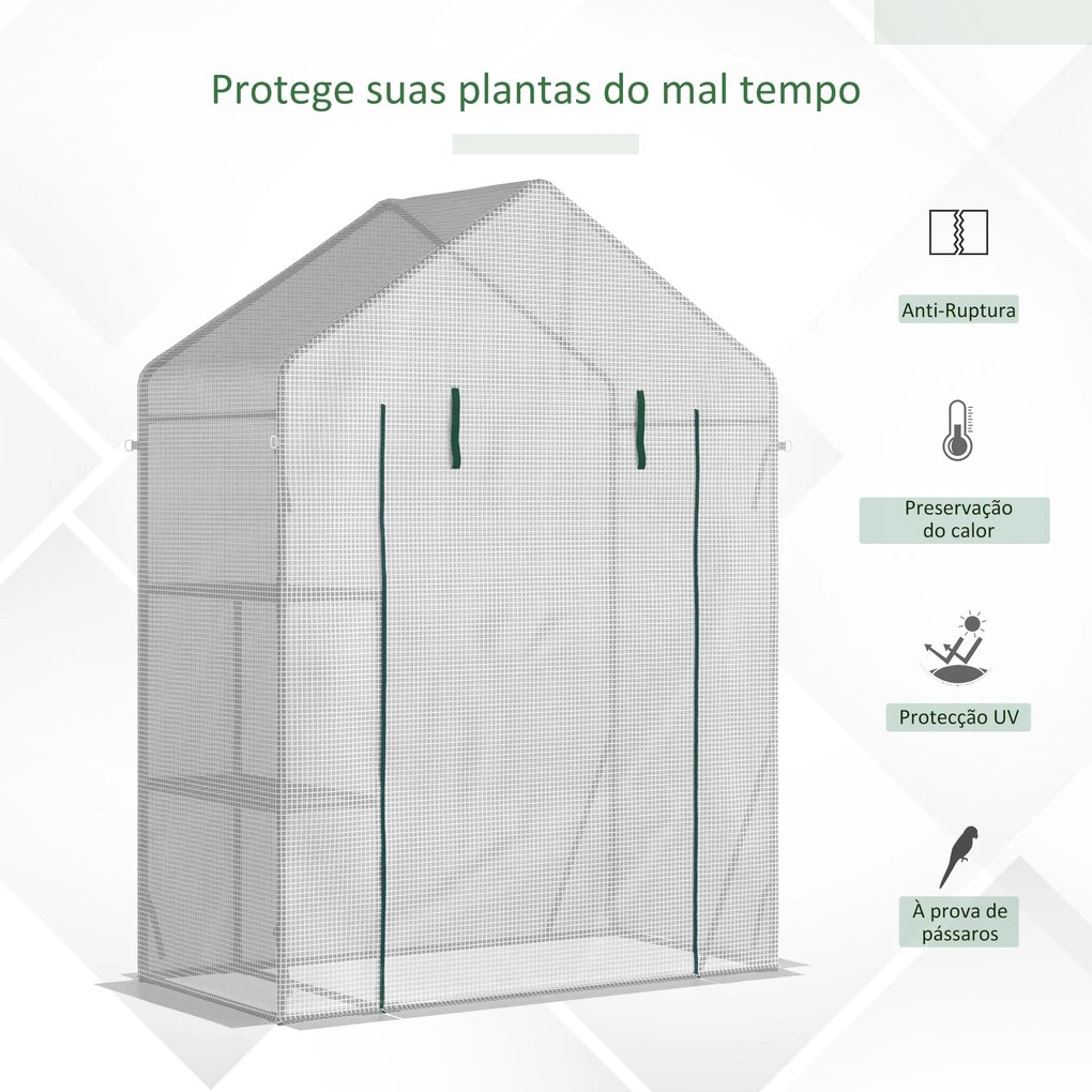 Outsunny Estufa de Jardim 143x73x195cm Estufa de Aço com 2 Prateleiras