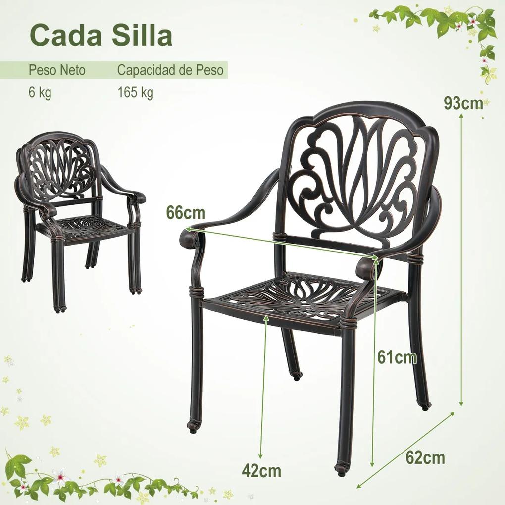 Conjunto de 2 cadeiras de jardim construídas em alumínio fundido com apoios de braços para uso externo 66 x 62 x 93 cm bronze