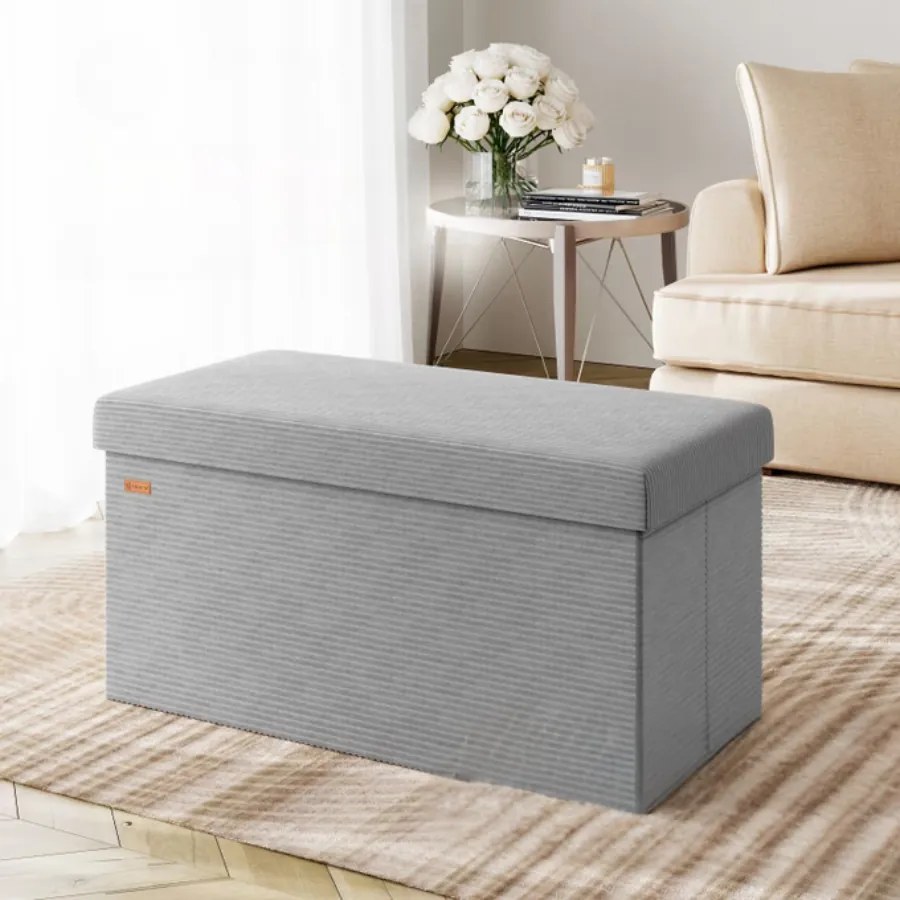 Banco dobrável em cordão macio com espaço de arrumação 76 x 38 x 38 cm Cinzento