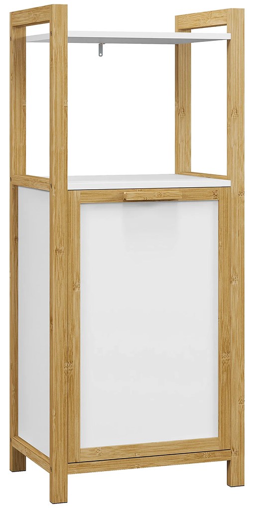 HOMCOM Móvel em Bambu com Cesto de Roupa para Banheiro Ganho de Espaço 2 Prateleiras 40x30x86,5 cm | Aosom Portugal