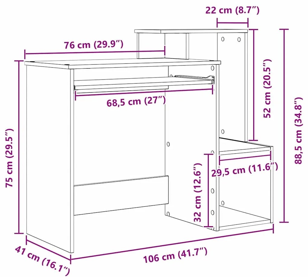 Mesa de Computador Branca Branca Aglomerado Padrão Armazenamento