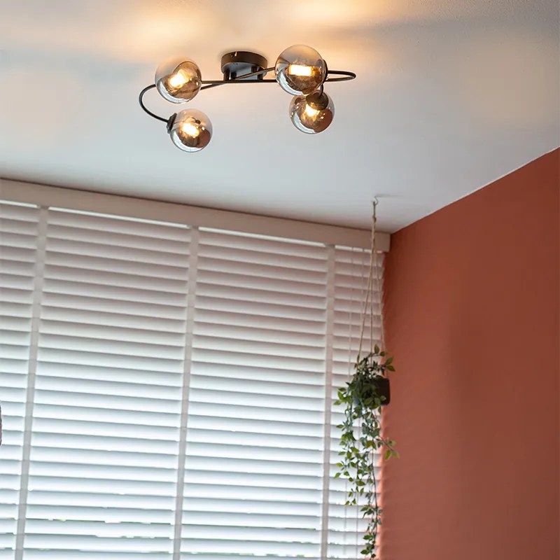 Candeeiro de teto moderno preto 4 luzes vidro fumê - ATHENS