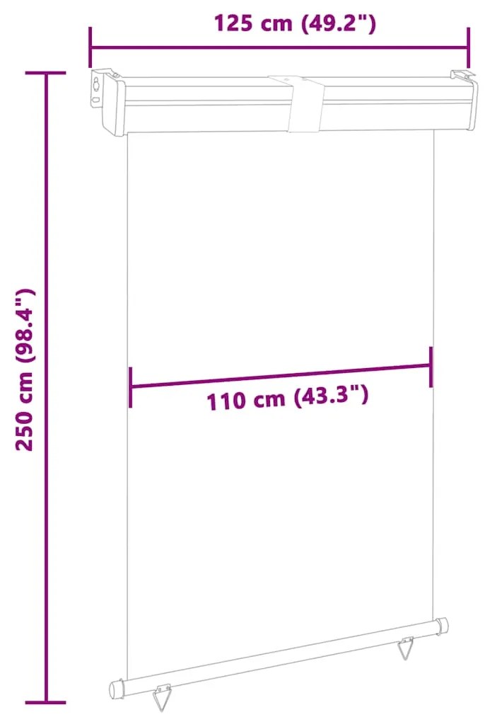 Toldo lateral para varanda 125x250 cm creme