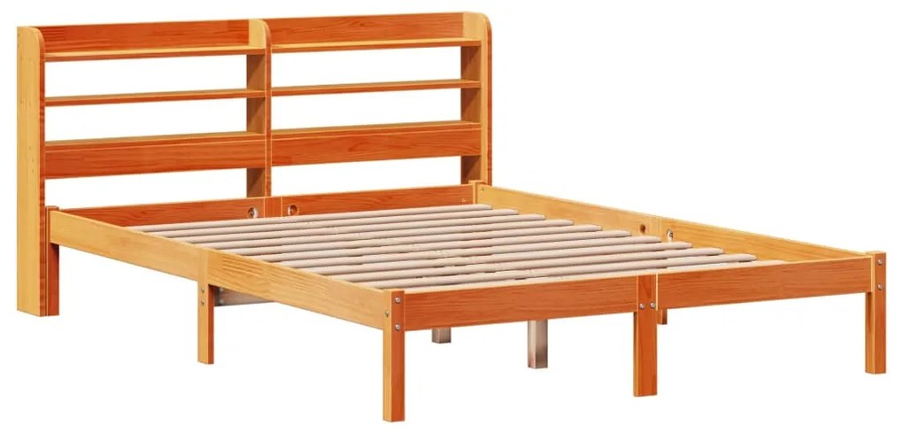 Estrutura cama c/ cabeceira 140x200cm pinho maciço castanho-mel