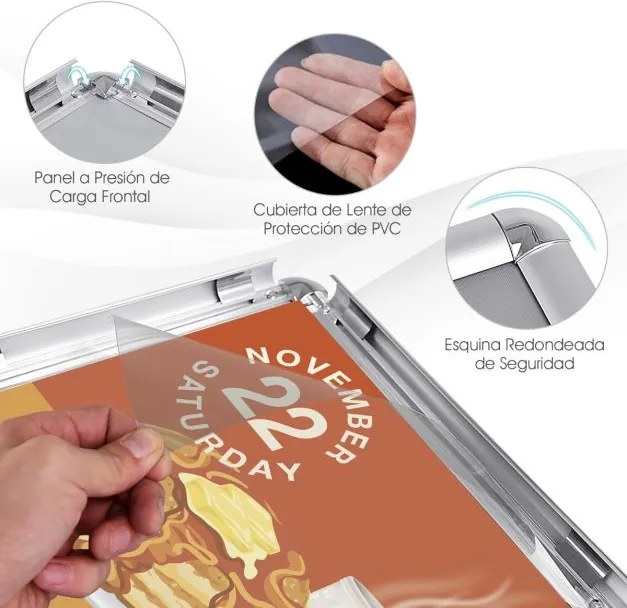 Conjunto de 2 suportes de pé A4 para cartazes de metal, cartazes de quadro, menus, publicidade exterior, altura ajustável, giratório, prateado