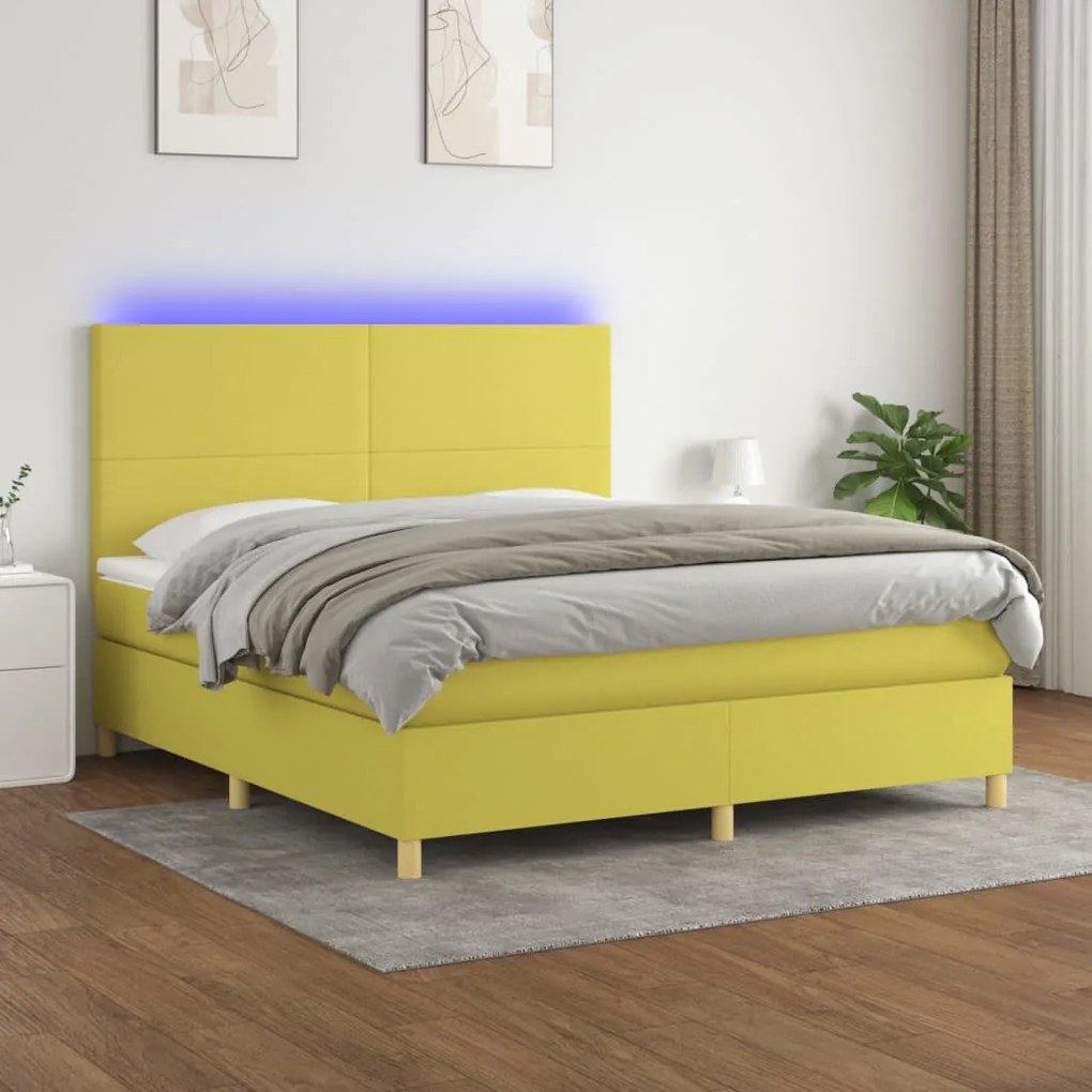 vidaXL Cama box spring c/ colchão e LED 160x200 cm tecido verde