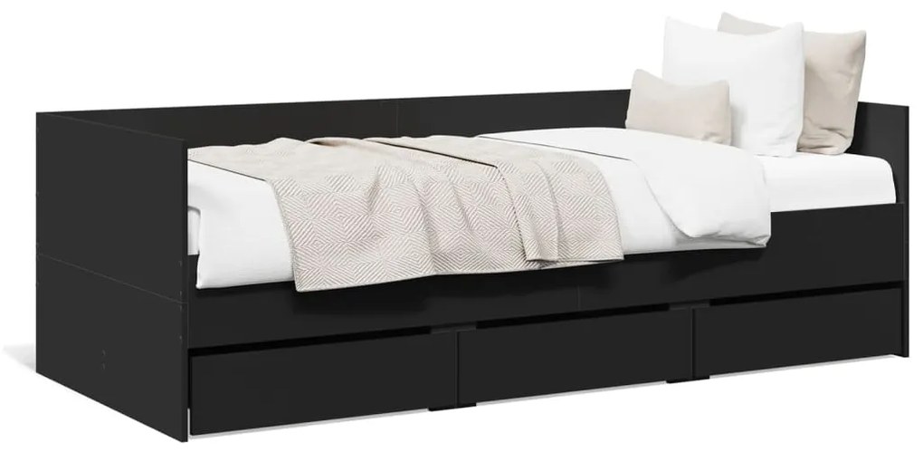 vidaXL Sofá-cama com gavetas sem colchão 75x190 cm preto