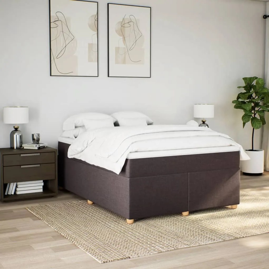 Cama com molas/colchão 140x200 cm tecido castanho-escuro