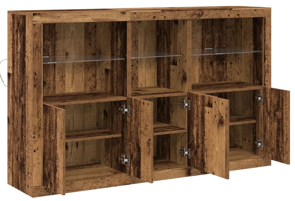 Buffet Lateral com Luzes LED Madeira Antiga 162x37x100 cm Madeira Recu