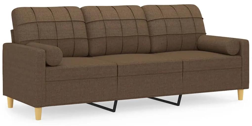 Sofá 3 lugares + almofadas decorativas 180 cm tecido castanho
