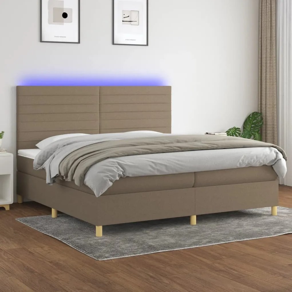 Cama box spring colchão/LED 200x200cm tecido cinza-acastanhado