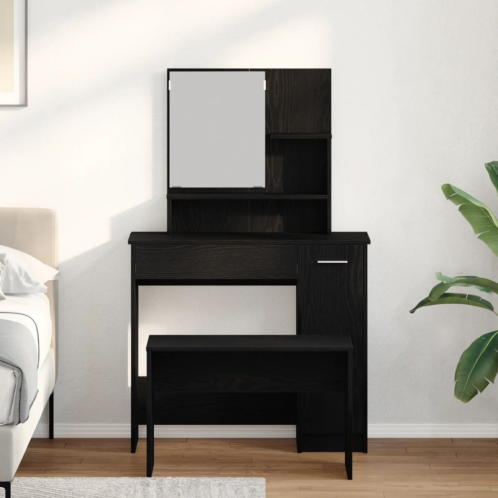 Conjunto de Toucador vidaXL Carvalho Preto Madeira Engenheirada