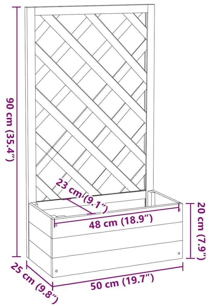Vaso com treliça para jardim 50x25x90 cm abeto maciço cinzento
