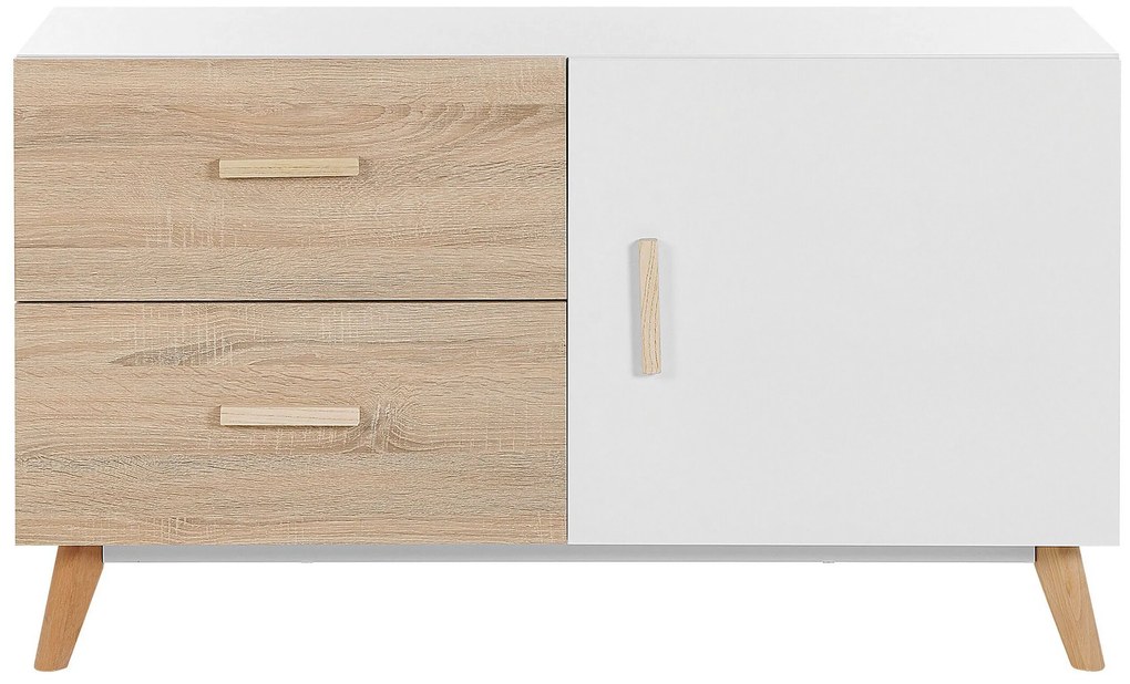 Aparador com 2 gavetas e 1 porta branco e cor de madeira clara FILI Beliani