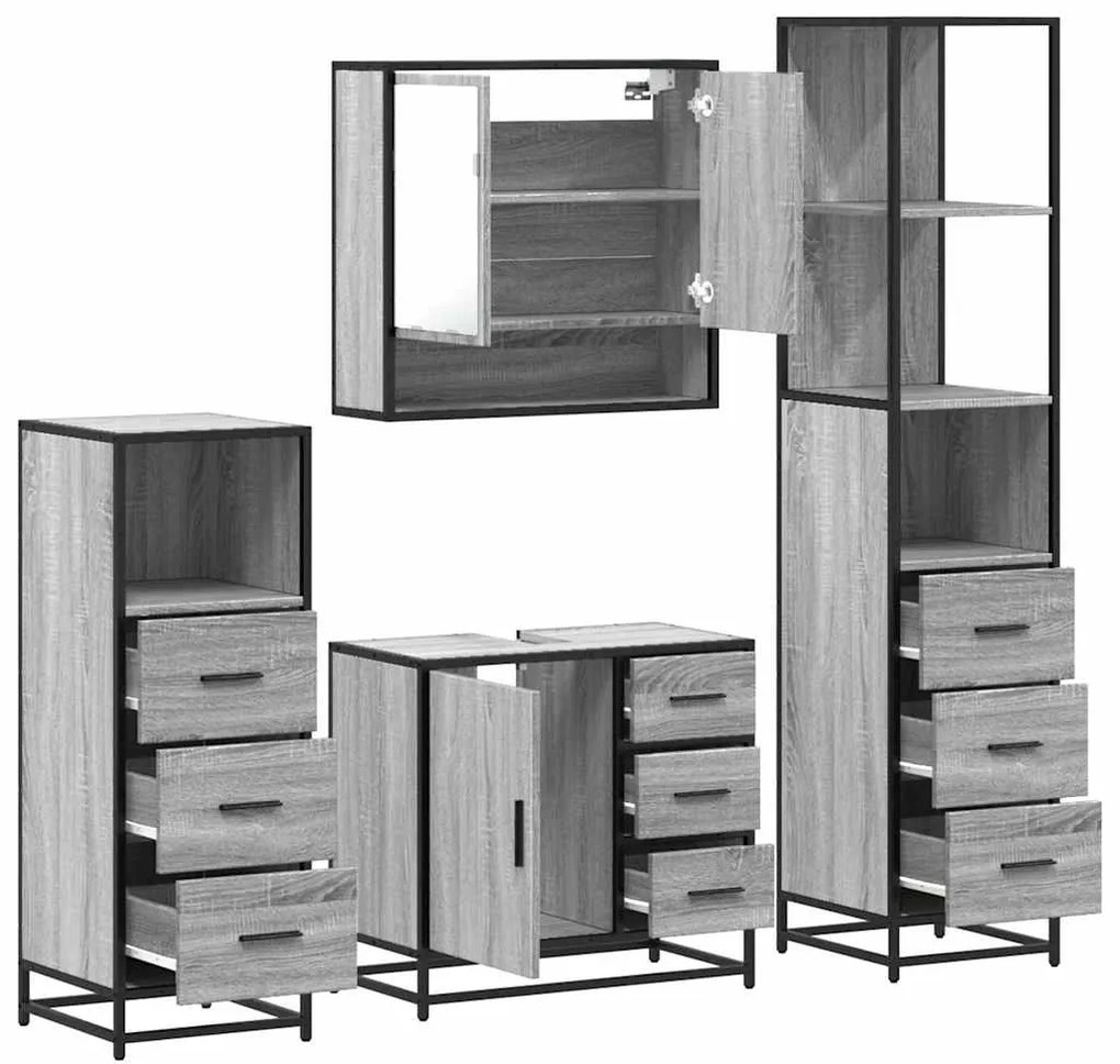4 pcs Conjunto móveis casa de banho madeira proc. cinza sonoma