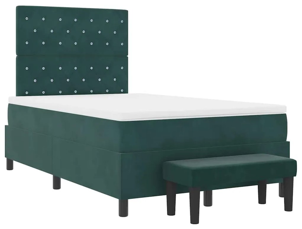 Cama Box com Colchão e Banco Verde Escuro 120x190 cm Veludo