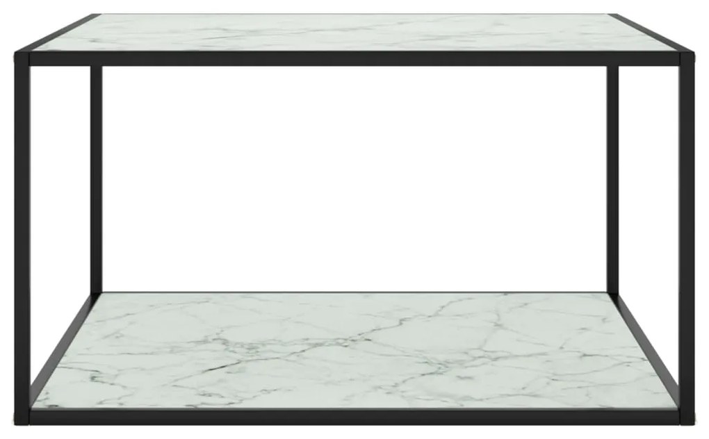 Mesa de centro 90x90x50 cm preto com vidro marmorizado branco