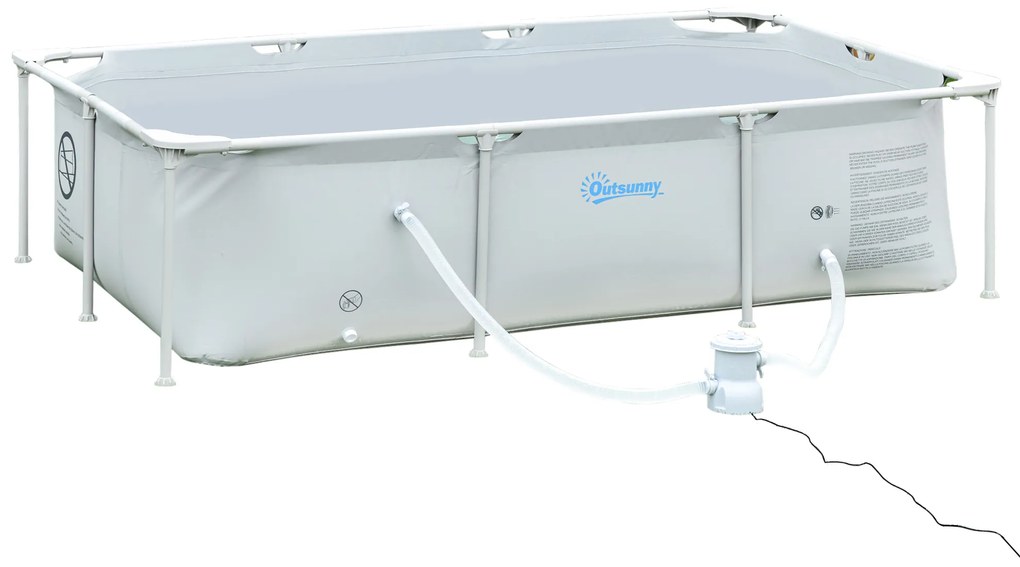 Piscina Desmontável Tubular 252x152x65cm com Depuradora de Cartucho Piscina Retangular de Exterior para Adultos e Crianças 3600L Cinza